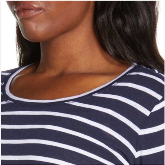 Caslon Raglan Cotton Blend Navy and White Long Sleeve Striped Top NWT - Picture 2 of 13